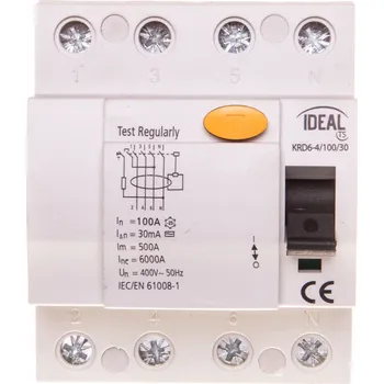 Proudový chránič PROUDOVÝ CHRÁNIČ 4P 100A AC 30mA KANLUX IDEAL KRD6-4/100/30 23197