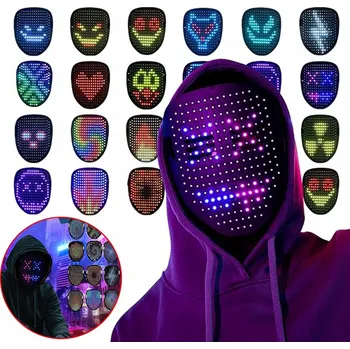 Pleťová maska Maska na obličej MASKA LED RGB ŚWIECĄCA PROGRAMOWALNA fialová