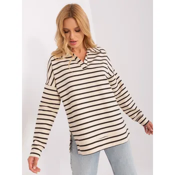 Dámské tričko Smetanové pruhované tričko s límečkem -LK-BZ-509314.83-ecru Velikost: L/XL