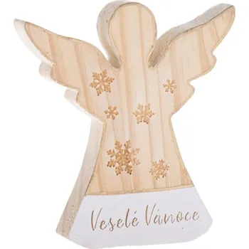 Vánoční dekorace Poprokan Dřevěný anděl 11 x 12 cm