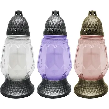 Smuteční dekorace Lampa hřbitovní, sklo 25 cm vklad 80g 24 hod, mix barev