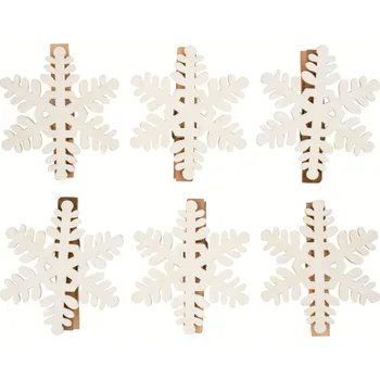 Vánoční dekorace Vločka dřevěná na kolíčku 6 cm 6 ks