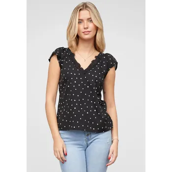 Crepe Top mit Spitzen-Details und Herzchen Print S