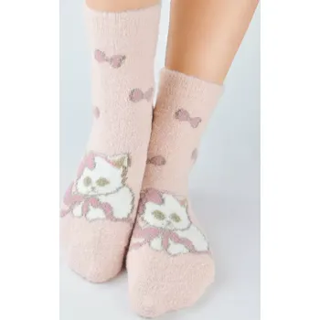 Dámské punčochy Dívčí ponožky s kočičkou SP018 - 31-34 / pudrově růžová