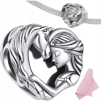 Přívěsek Přívěsek charms dívka s koněm stříbrné srdce STŘÍBRO ryzost s925