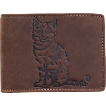 Pánská hnědá kožená peněženka "Kočka" od firmy LAGEN (Pánská kožená peněženka LAGEN)