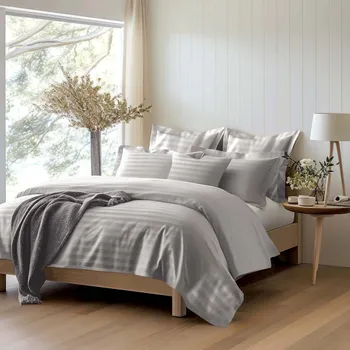 Povlečení BAMBUSOVÉ LOŽNÍ POVLEČENÍ STRIPE STONE 160X200 CM, 2 KS 70X80 CM, 4 KS 40X40 CM ŠEDÁ