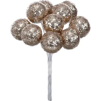 Vánoční dekorace Autronic Kulička na drátku - polystyren, champagne, cena za balení (100 ks), sada 3 ks