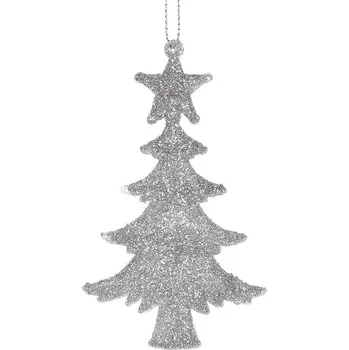 Vánoční dekorace Autronic Stromek plastový - závěsný, stříbrný, cena za balení (2 ks), sada 12 ks