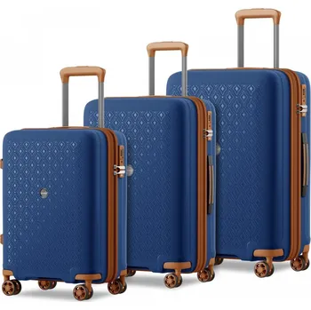 Kono 2594 Sada 3 kufrů spinner 53.5/65/76cm Modrá/Hnědá Polypropylen Rozšiřitelný