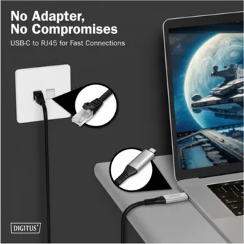 Datový kabel Digitus USB-C 3.2 Gen1 > RJ-45 Ethernet Kabel, 1Gbit/s (schwarz, 2 Meter, 10/100/1.000Mbit/s)