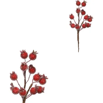 umělá květina Autronic Jeřabiny - umělý trs, červené bobule, ojíněné, sada 10 ks