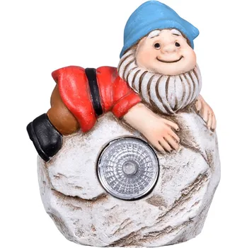 Zahradní dekorace Nohel Garden Trpaslík na kameni solární cementový 8x5x9cm