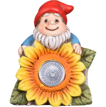 Zahradní dekorace Nohel Garden Trpaslík se slunečnicí solární cementový 8x5x9cm