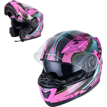 Helma na motorku W-tec Výklopná moto přilba Pezzon Magenta (Velikost: XS (53-54), Barva: růžovo-černá)