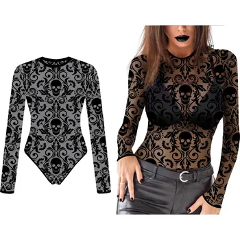 Karnevalový kostým GuircaKrajkové dámské body s lebkami – Halloween Velikost: M 38 -40