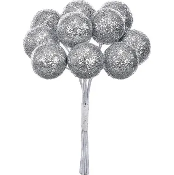 Vánoční dekorace Autronic Kulička na drátku - polystyren, stříbrná, cena za balení (100 ks), sada 3 ks