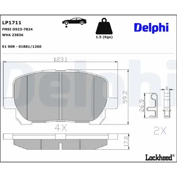 Brzdová destička Sada brzdových destiček, kotoučová brzda DELPHI LP1711