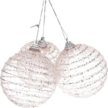 Vánoční dekorace Závěsná dekorace Koule s glitry 3ks