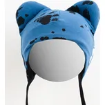 New Baby Kojenecká bavlněná čepička s oušky tlapka Tmavě růžová - Růžová 62 (3-6m)