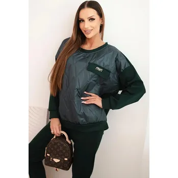 Viskózová tepláková souprava s prošívanou mikinou model 25478 tmavě zelená