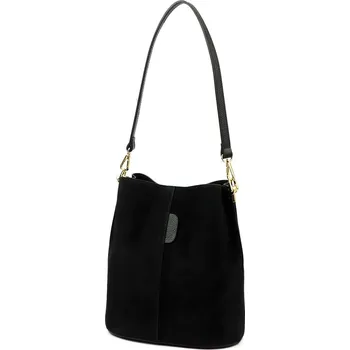 Kabelka Černá bucket vaková kabelka z broušené kůže