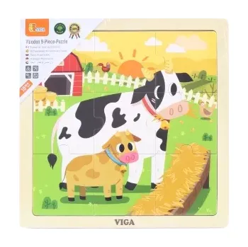 Dřevěná hračka Viga puzzle 9 dílků kravičky