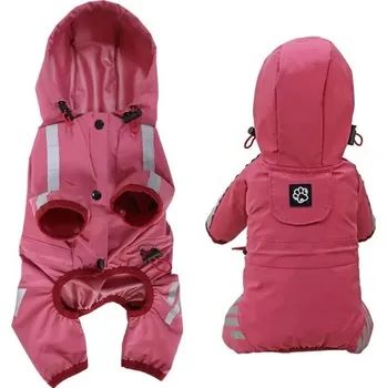 Obleček pro psa Barevná psí pláštěnka s reflexními prvky a kapucí Velikost S Zapínání na tři druky Podzimní a zimní ochrana před deštěm a větrem červená