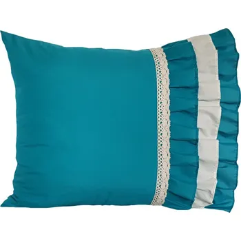 Povlak na dekorativní polštářek Dekorační povlak na polštář tyrkysový s krajkou 50 x 60 cm