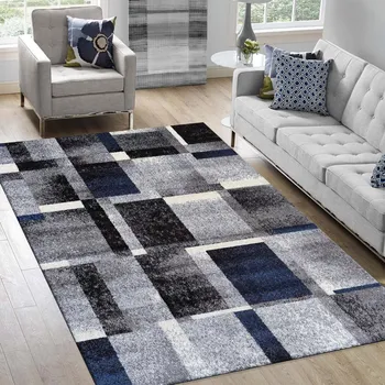 Koberec Koberec s geometrickými vzory v modro-šedé barevné kombinaci