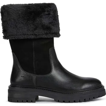 Dámské kozačky Kožené kozačky Geox D IRIDEA M dámské, černá barva, na plochém podpatku, lehce zateplené, D04HRM 02246 C9999 D04HRM.02246.C9999 99X, EUR 38