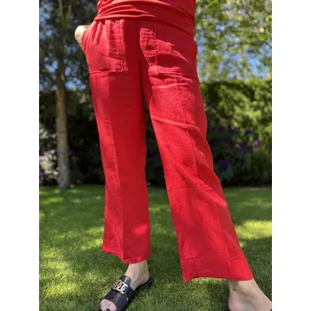 Dámské kalhoty Kalhoty Kyra Lucia červené lněné zkrácená délka Velikost: 44