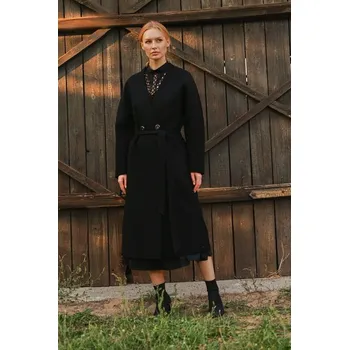 Dámský kabát Kabát Tova Pinot černý s výstřihem a vazačkou Velikost: 36