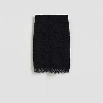 Dámská sukně Reserved - Strukturovaná midi sukně s krajkou - černý - 035HW-99X - 035HW-99X-L