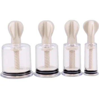 Sada 4 ks anticelulitidových silikonových přísavek na vakuové baňkování s otočnou rukojetí a těsnicí podložkou ve velikostech S–XL