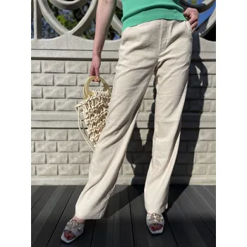 Dámské kalhoty Kalhoty Para Mi Hannah béžové volné lněné Velikost: 38