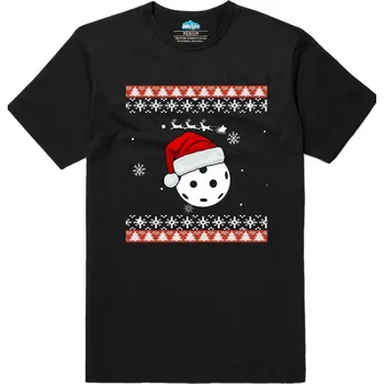 Pánské tričko Pánské tričko Vánoční Florbalový Míček (Velikost: M, Barva: Černá)