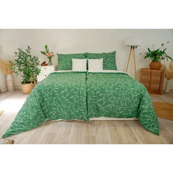 Povlečení Ložní povlečení bavlněné Stanex zelené lístky (LS413), 140 x 220 + 90 x 70, Zip