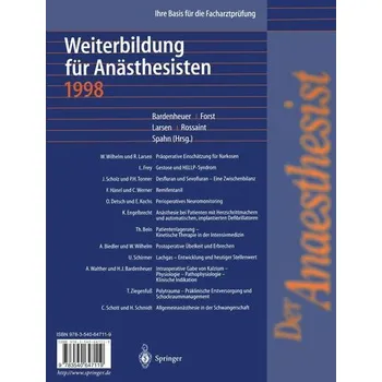 Der Anaesthesist Weiterbildung für Anästhesisten 1998 - Bardenheuer, Ingrid