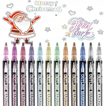 BROKÁTOVÉ FIXY FIXY S DVOJITOU LINII, METALICKÉ, KONTUROVACÍ, OZDOBNÉ, 12 KUSŮ