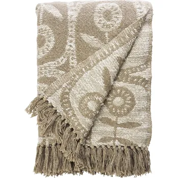 Přehoz na lůžko MADAM STOLTZ Přehoz z recyklované bavlny Taupe / Off white 125 × 175 cm