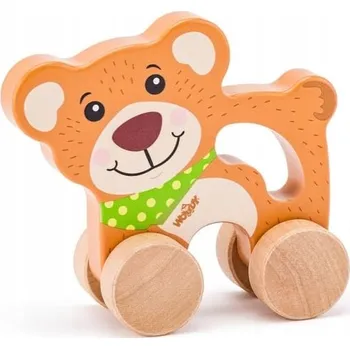 Dřevěná hračka Medvěd na kolečkách s držadlem