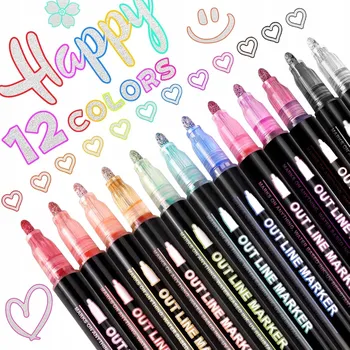 BROKÁTOVÉ FIXY FIXY S DVOJITOU LINII, METALICKÉ, KONTUROVACÍ, OZDOBNÉ, 12 ks