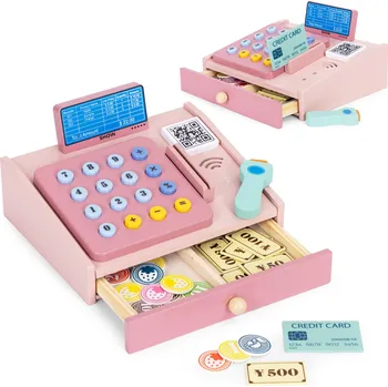 Dřevěná hračka Dřevěná pokladna pro děti PINK růžová
