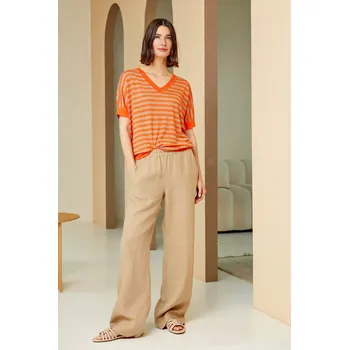 Dámské kalhoty Kalhoty Kyra Lieke hnědé lněné široké Velikost: 44