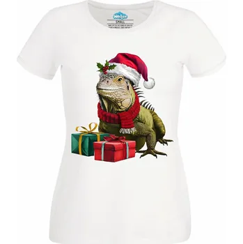 Dámské tričko Dámské tričko Vánoční Leguán (Velikost: XL, Barva: Bílá)