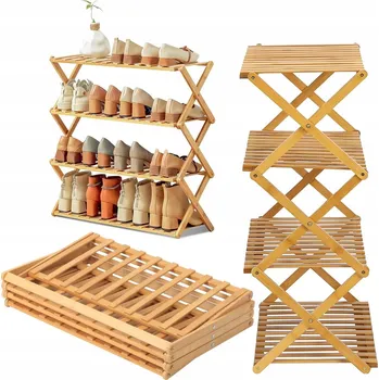 SKLÁDACÍ BAMBUSOVÝ REGÁL SKŘÍŇKA POLICE ORGANIZÉR 4 ÚROVNĚ BOTNÍK