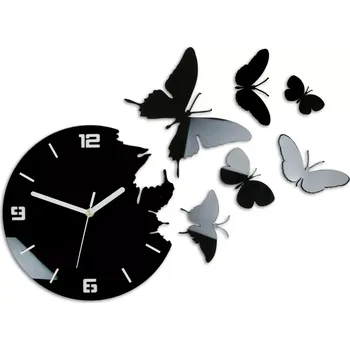 Hodiny Nástěnné samolepící hodiny Butterfly 60 cm černé