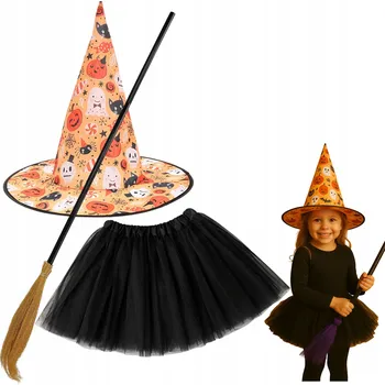 Karnevalový kostým KOSTÝM ČARODĚJNICE VÍLA SET NA HALLOWEEN KLOBOUK METLA TUTU