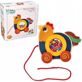 Dřevěná hračka DŘEVĚNÝ KOHOUTEK K TAHÁNÍ NA ŠŇŮRCE, BAREVNÁ DŘEVĚNÁ HRAČKA